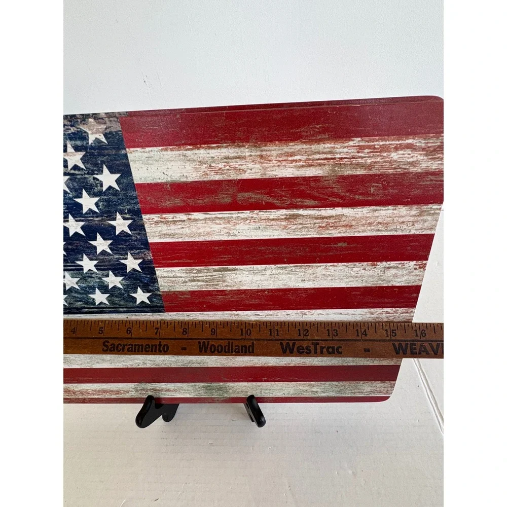 Patrick Reid O'Brien American Flag Placemat Set of 4 Rustic Cork Backed 16x11.25